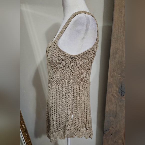 MAK BY MAK B Asymmetrical Crochet Top In Tan/beige. Size Small - Picture 8 of 13